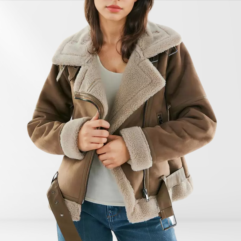 Madeleine | Sherpa-Fleece Leder-Bomberjacke