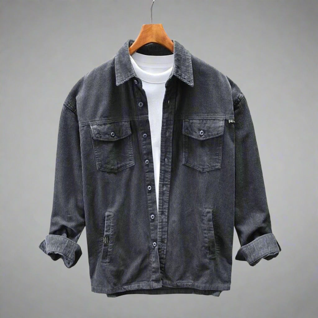 Manchester | Lässiges Vintage-Cordhemd mit mehreren Taschen-Grau-M-Becker Boutique