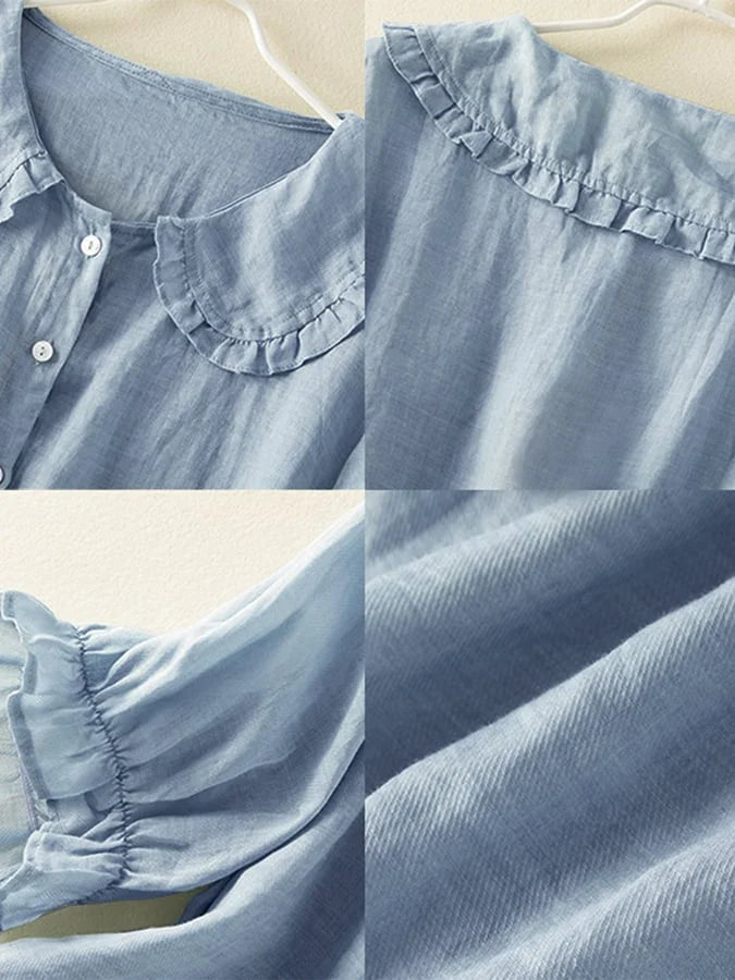 Mariah | Leinenbluse mit halblangen Ärmeln und Kragen-Becker Boutique