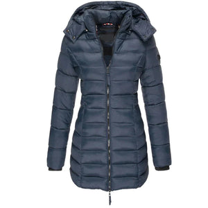 Marley | Lange Daunenjacke mit Kapuze für Frauen-Dunkelblau-S-Becker Boutique