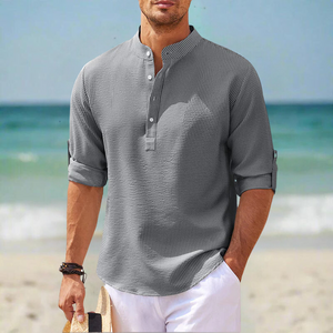 Marvin | Stilvolles Herrenhemd aus Baumwolle und Leinen - Grandad Style-Grau-S-Becker Boutique