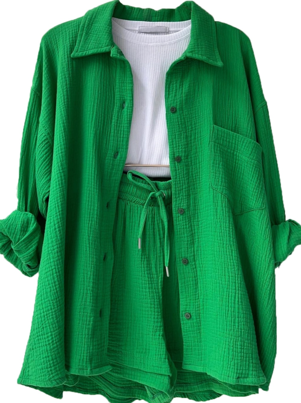 Mila | 2-teiliges Set aus Hemd und Shorts aus Baumwolle-Grün-S-Becker Boutique