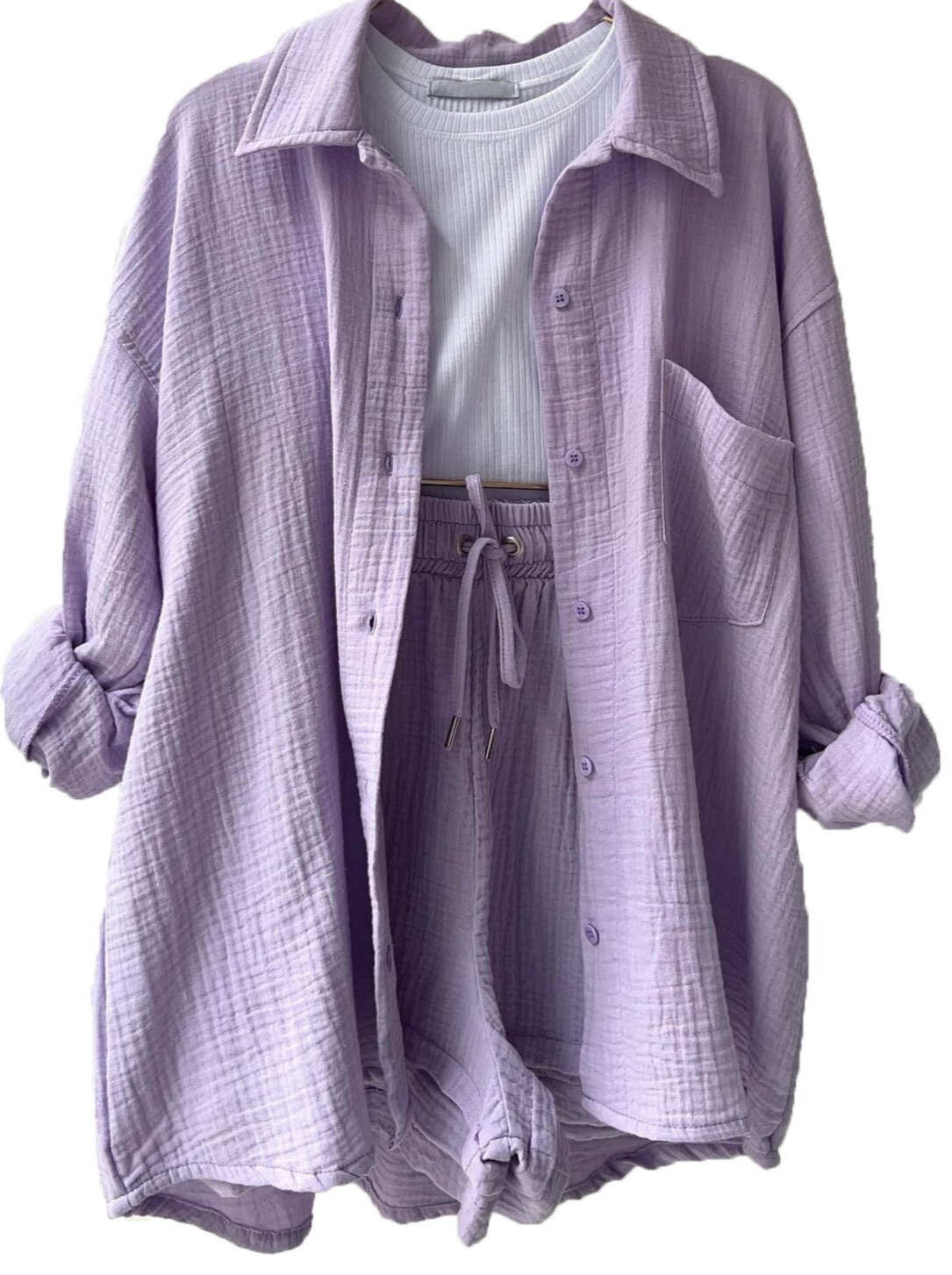 Mila | 2-teiliges Set aus Hemd und Shorts aus Baumwolle-Lavendel-S-Becker Boutique