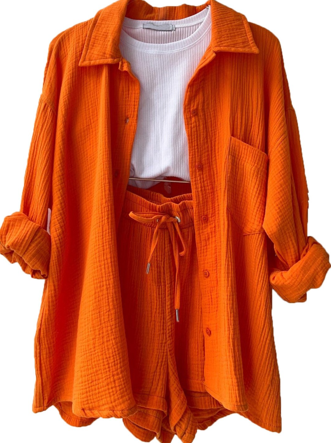 Mila | 2-teiliges Set aus Hemd und Shorts aus Baumwolle-Orange-S-Becker Boutique