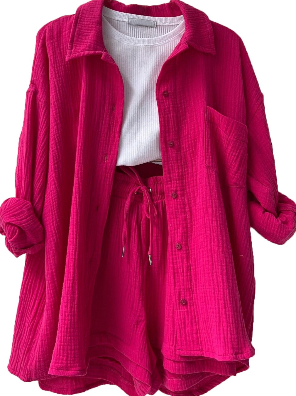 Mila | 2-teiliges Set aus Hemd und Shorts aus Baumwolle-Rosenrot-S-Becker Boutique