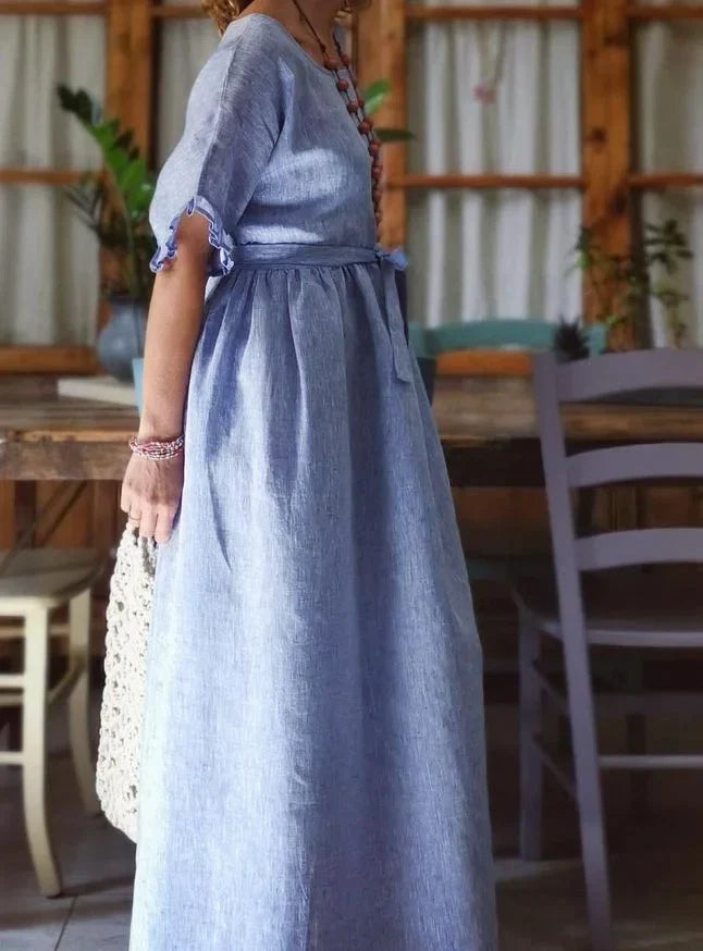Mimi | Bohemian langes Kleid aus Leinenmischung-Becker Boutique