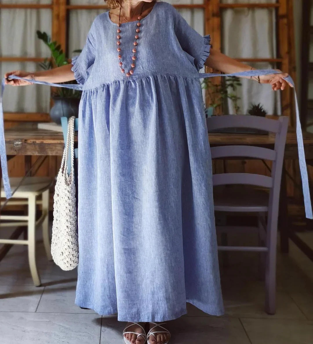 Mimi | Bohemian langes Kleid aus Leinenmischung-Becker Boutique
