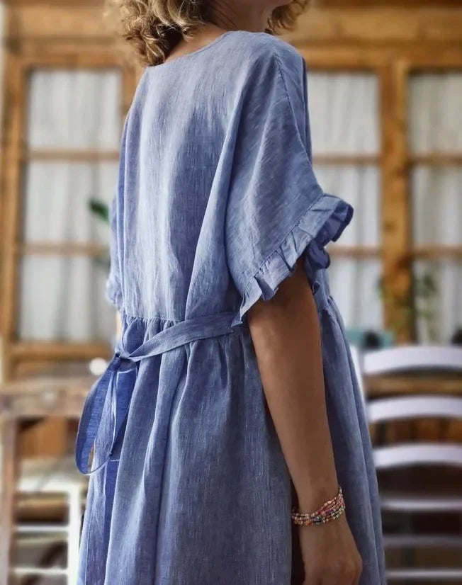 Mimi | Bohemian langes Kleid aus Leinenmischung-Becker Boutique