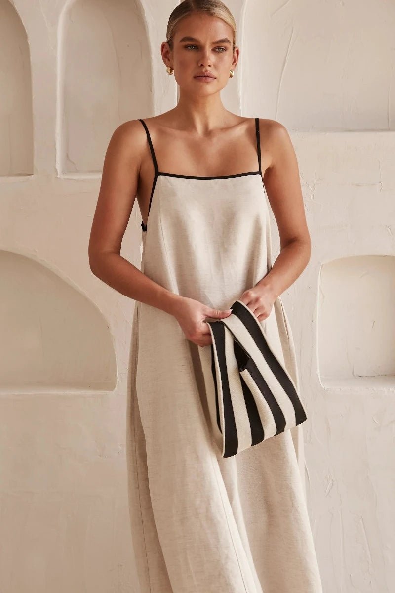 Minke | Boho Leinen Ärmelloses Maxikleid in Beige-Becker Boutique