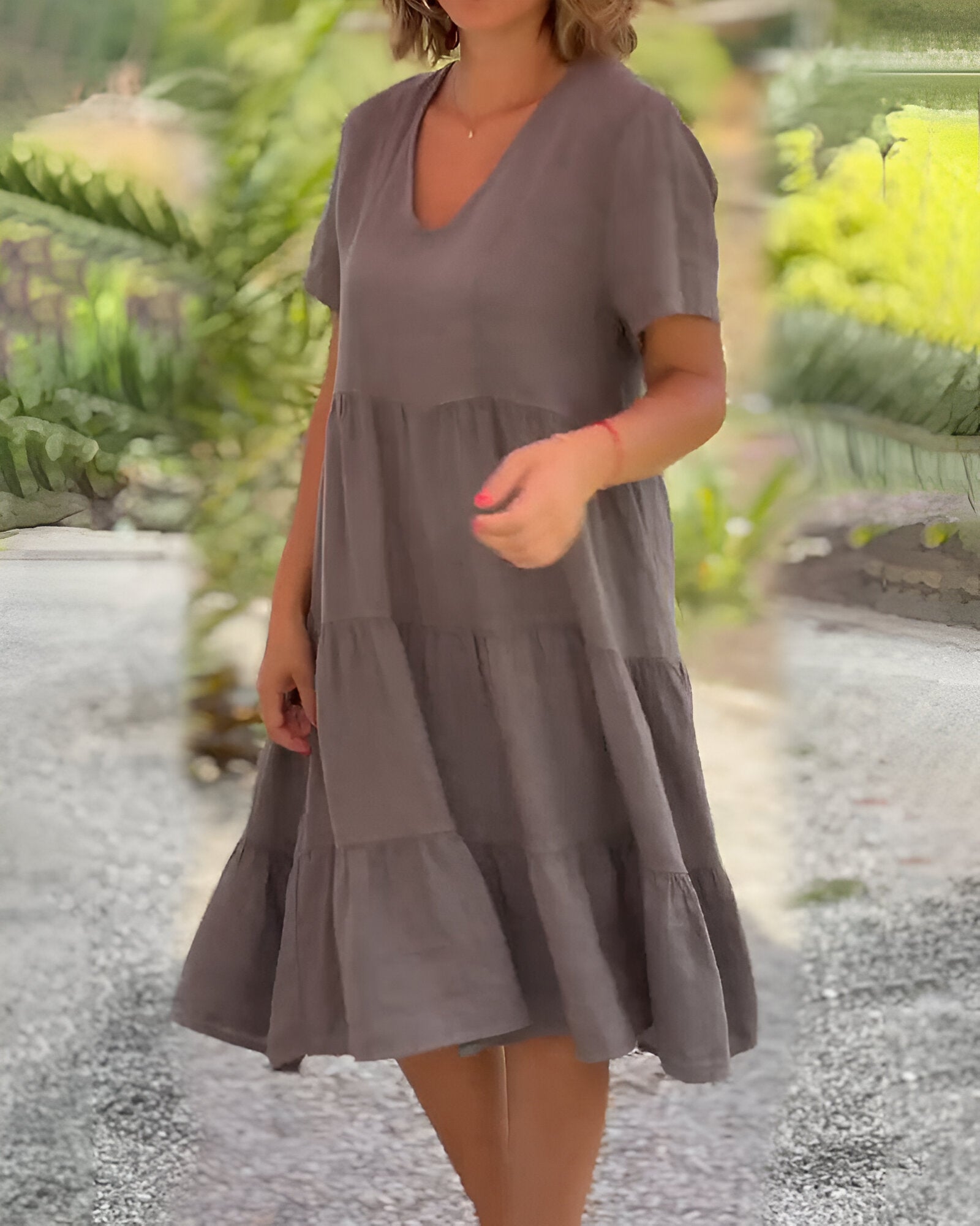 Mirella | V-Ausschnitt-Kleid aus Baumwolle und Leinen-Becker Boutique