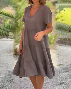 Mirella | V-Ausschnitt-Kleid aus Baumwolle und Leinen-Becker Boutique