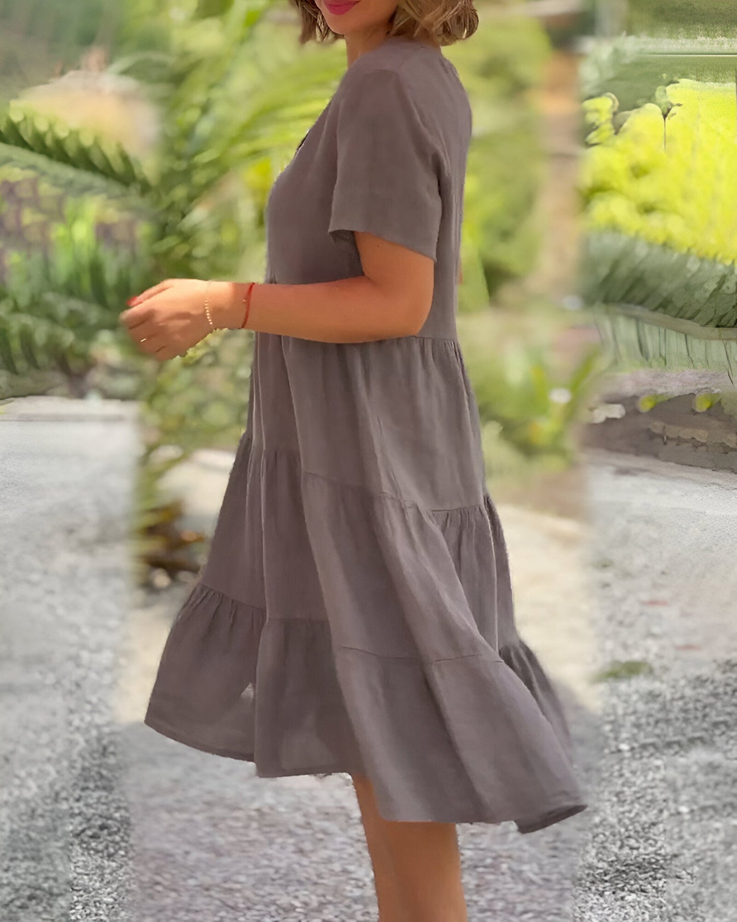 Mirella | V-Ausschnitt-Kleid aus Baumwolle und Leinen-Becker Boutique