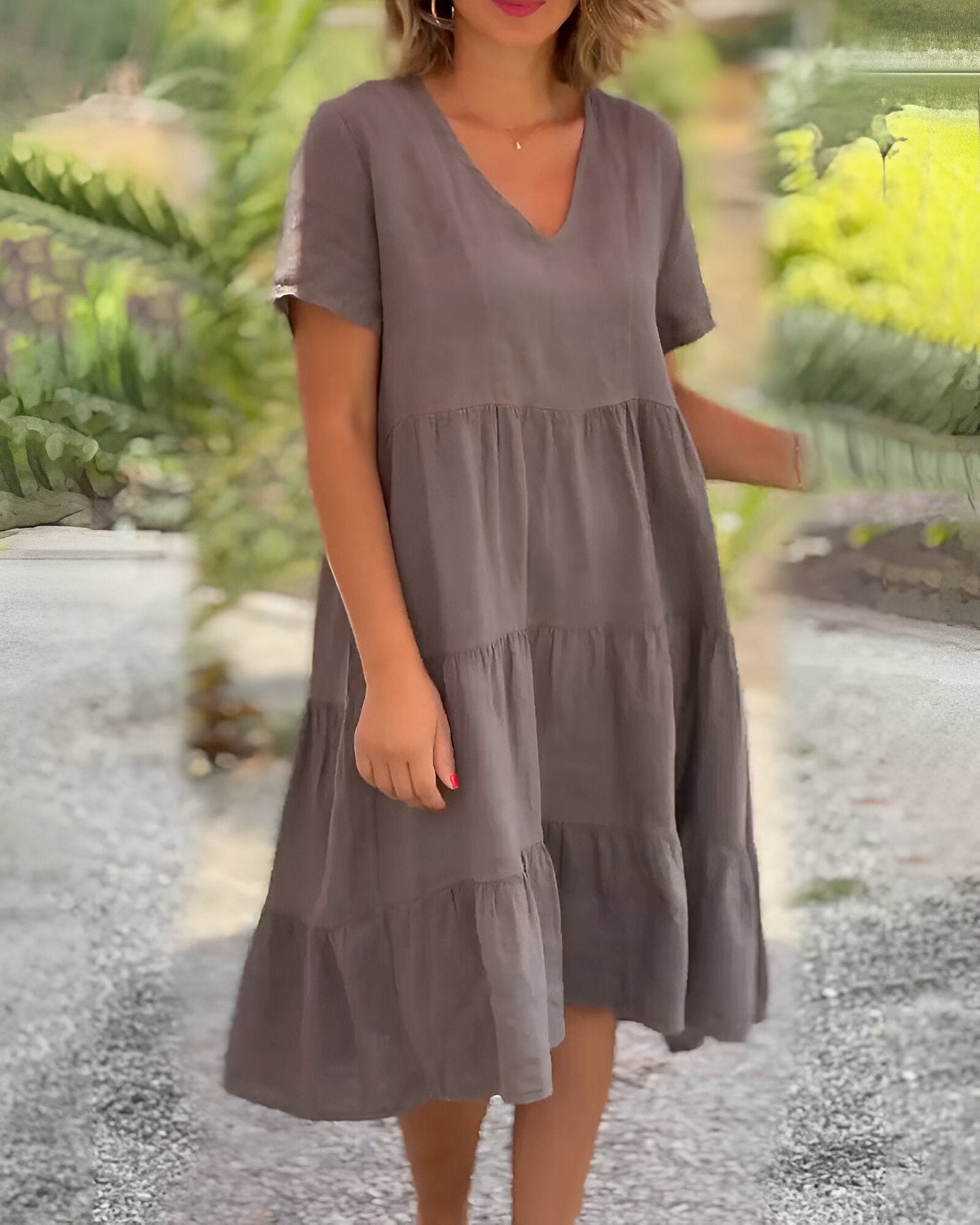 Mirella | V-Ausschnitt-Kleid aus Baumwolle und Leinen-Blau-XS-Becker Boutique
