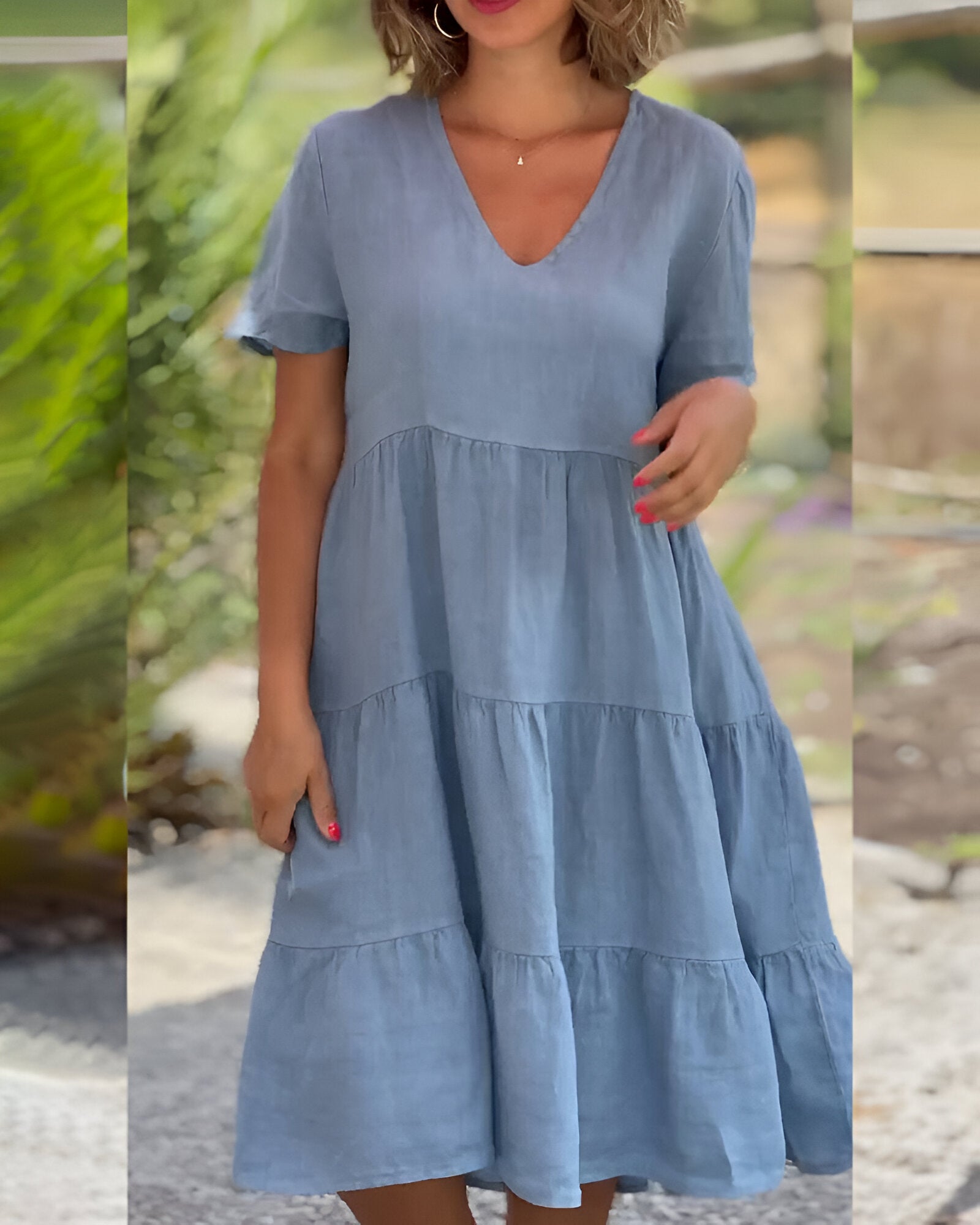 Mirella | V-Ausschnitt-Kleid aus Baumwolle und Leinen-Braun-XS-Becker Boutique