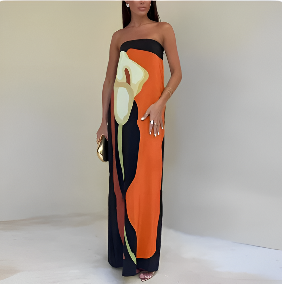 Norla | Trägerloses Maxikleid-Orange-S-Becker Boutique