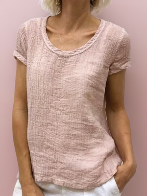 Odine | Vintage-T-Shirt mit abgerundetem Saum-Rosa-S-Becker Boutique