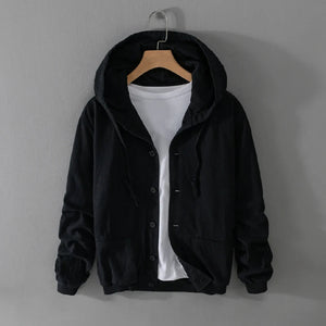 Orlo | Jacke aus italienischem Leinen mit Kapuze für den Herbst-Schwarz-M-Becker Boutique