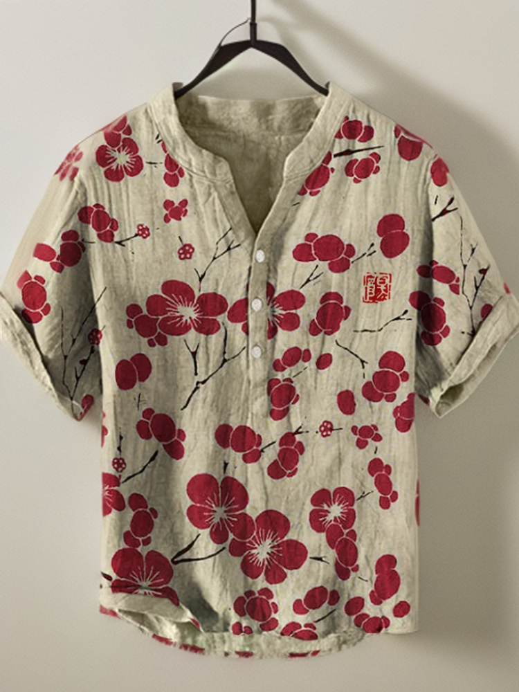 Patricia | Japanisches Hemd mit Kirschblüten-Rot-S-Becker Boutique
