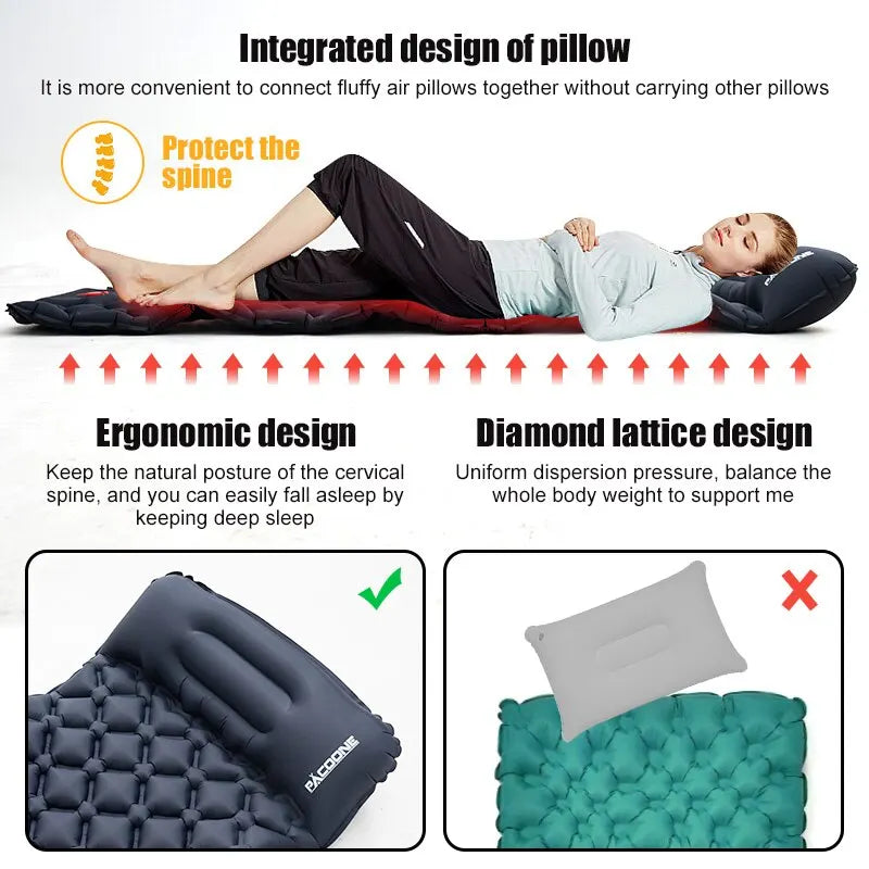 Quick Mattress | Outdoor Camping Aufblasbare Matratze mit Kissen - Eingebaute Aufblasbare Pumpe-Becker Boutique