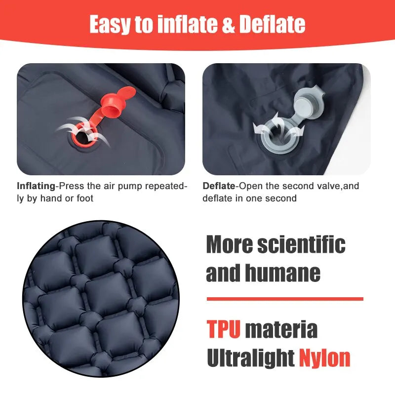 Quick Mattress | Outdoor Camping Aufblasbare Matratze mit Kissen - Eingebaute Aufblasbare Pumpe-Becker Boutique