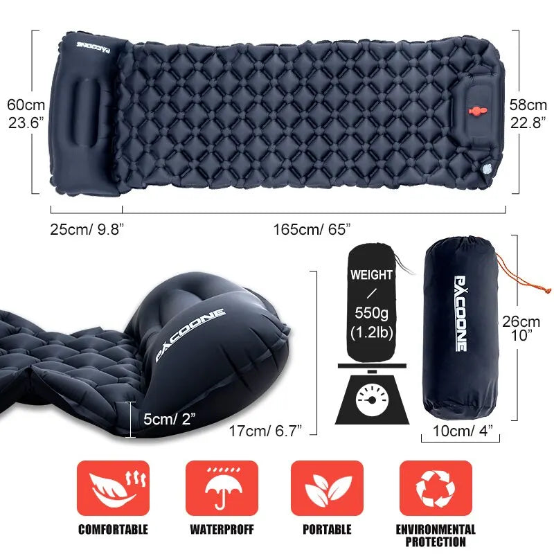 Quick Mattress | Outdoor Camping Aufblasbare Matratze mit Kissen - Eingebaute Aufblasbare Pumpe-Becker Boutique