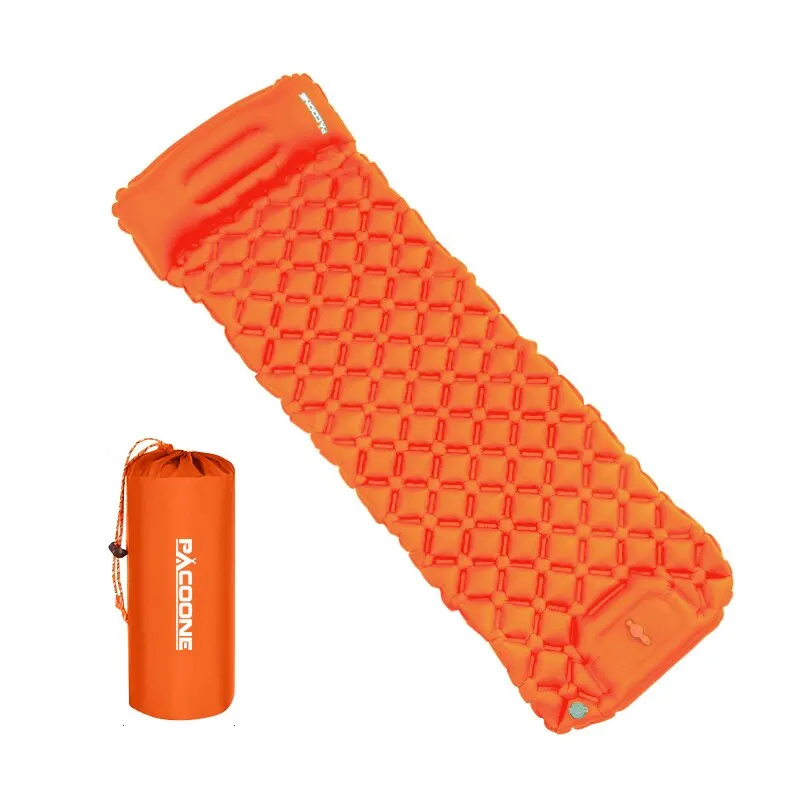 Quick Mattress | Outdoor Camping Aufblasbare Matratze mit Kissen - Eingebaute Aufblasbare Pumpe-Orange-Becker Boutique