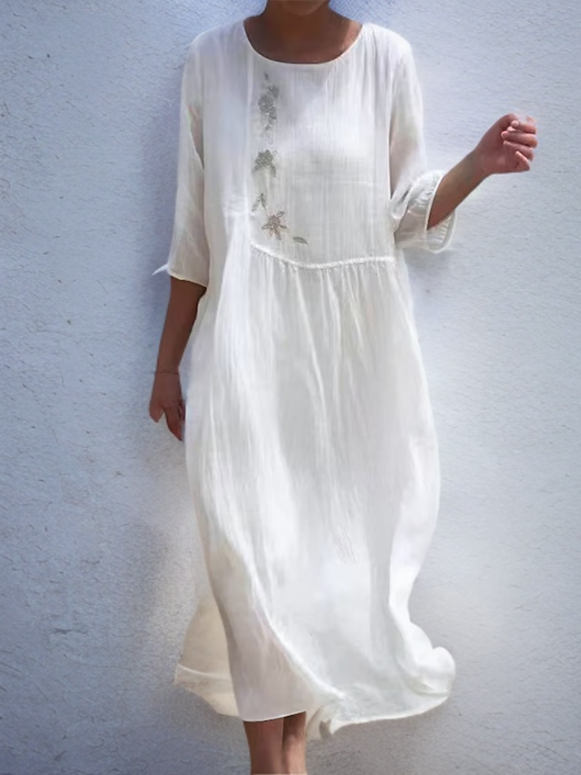 Rema | Ein lässiges bequemes Kleid mit Blumendruck-Weiß-S-Becker Boutique