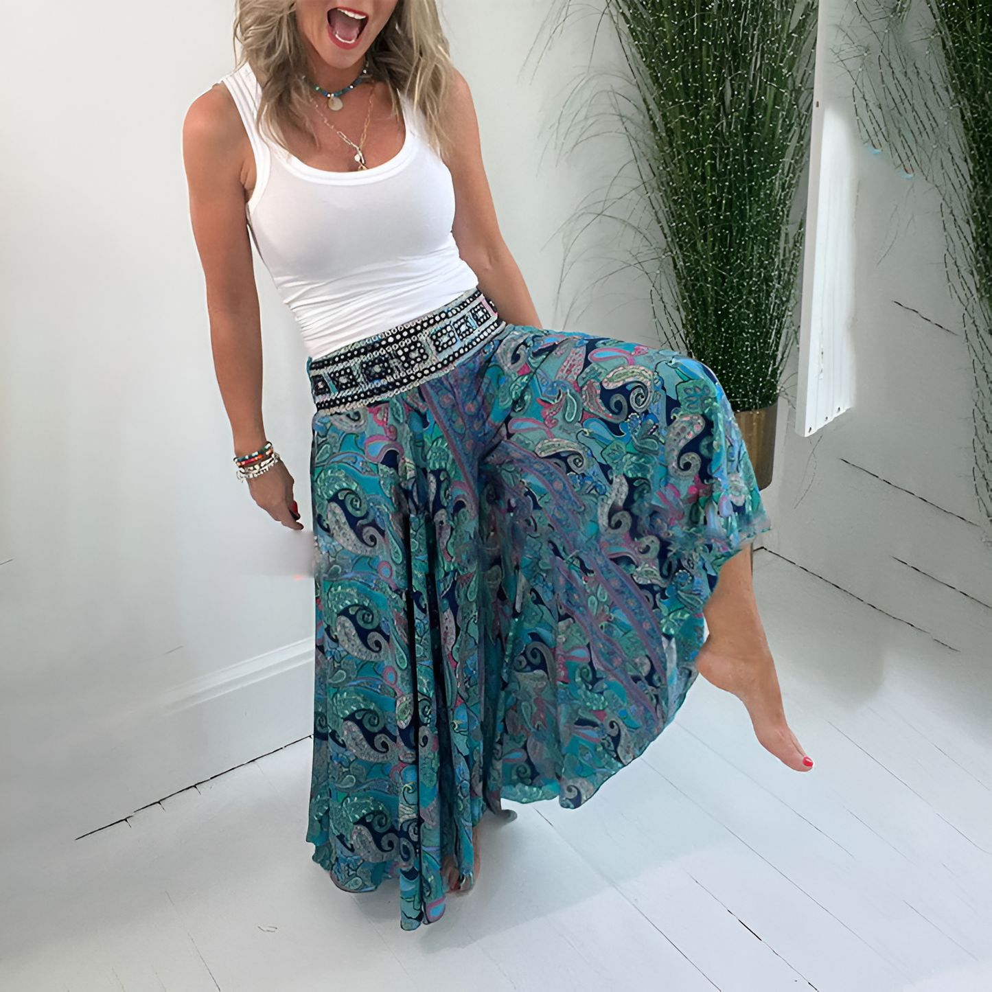 Rita | Paisley-weites Bein Hose-Becker Boutique