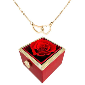Rose| Rosenbox mit Halskette perfekt für den Valentinstag-Rot-Gold-Becker Boutique