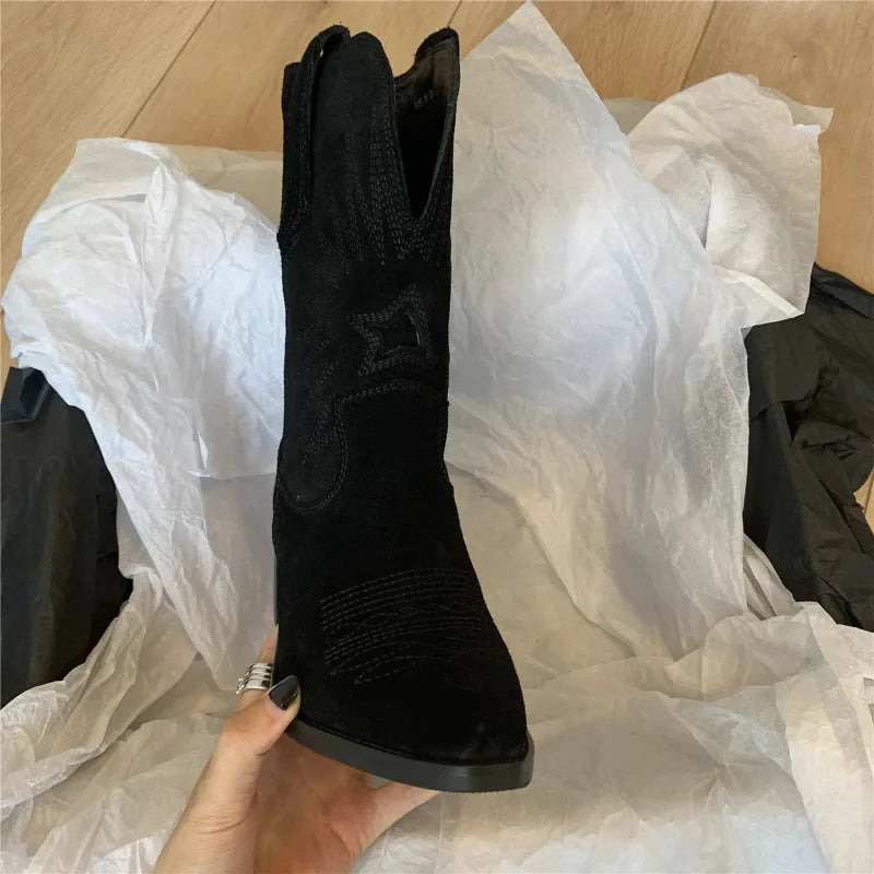 Schöne | Cowboystiefel Damen aus Wildleder mit gestickten Western-Details