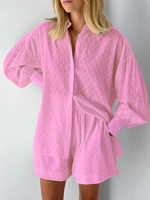 Saylor | Stylisches und luftiges Sommerset für Frauen - Bluse und Shorts-Rosa-S-Becker Boutique