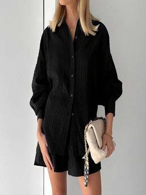 Saylor | Stylisches und luftiges Sommerset für Frauen - Bluse und Shorts-Schwarz-S-Becker Boutique