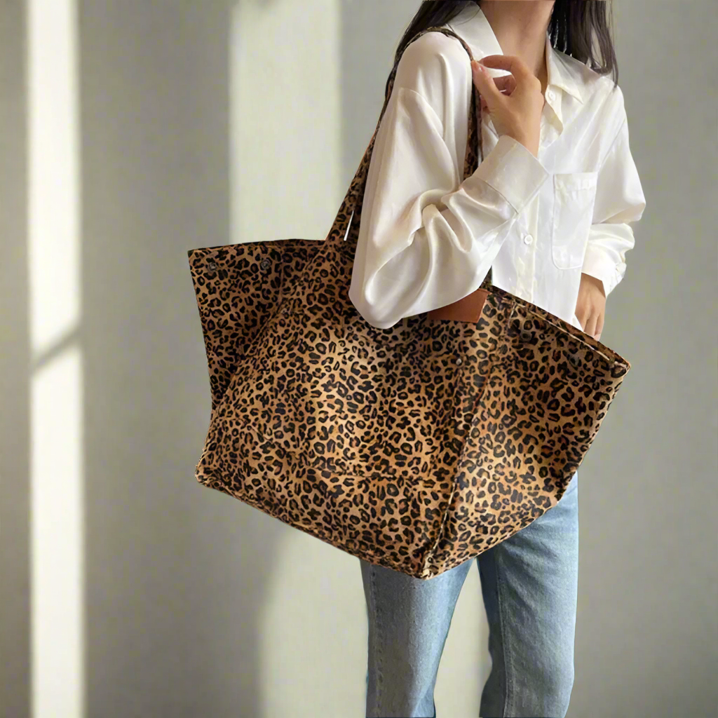 Val | Damen Tasche aus Canvas mit Leopardenmuster - Große Kapazität
