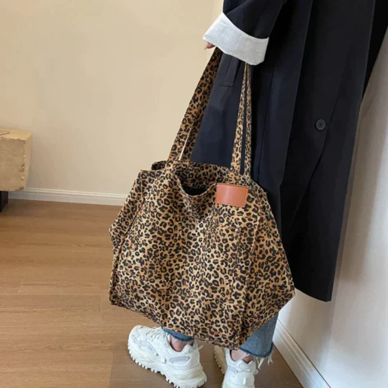 Val | Damen Tasche aus Canvas mit Leopardenmuster - Große Kapazität