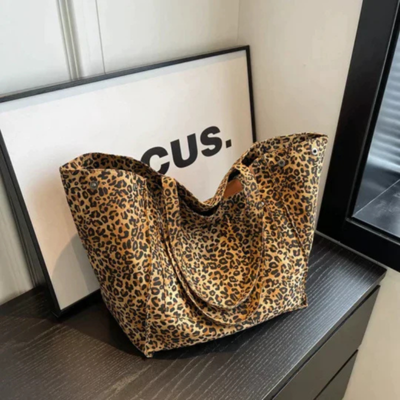 Val | Damen Tasche aus Canvas mit Leopardenmuster - Große Kapazität