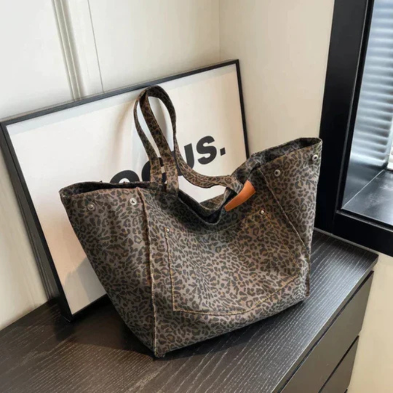 Val | Damen Tasche aus Canvas mit Leopardenmuster - Große Kapazität