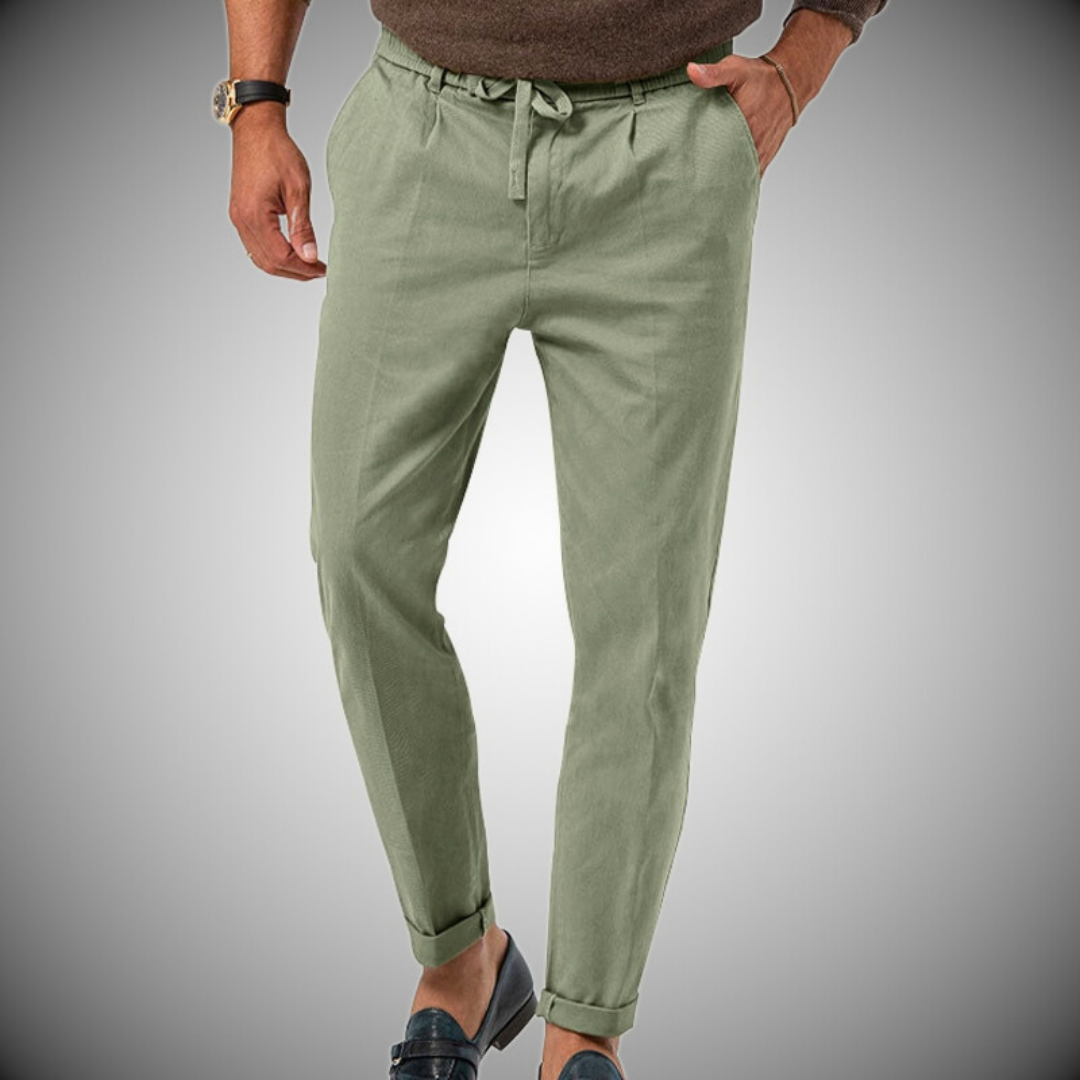 Vlad | Leinenhose mit Kordelzug für männer-Grün-S-Becker Boutique