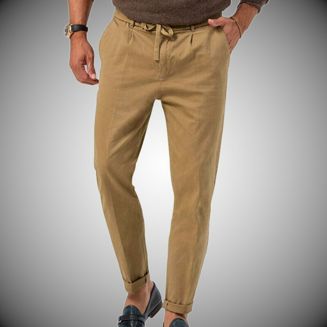 Vlad | Leinenhose mit Kordelzug für männer-Khaki-S-Becker Boutique