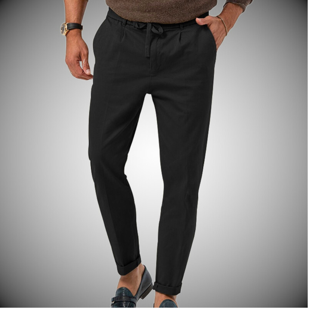 Vlad | Leinenhose mit Kordelzug für männer-Schwarz-S-Becker Boutique