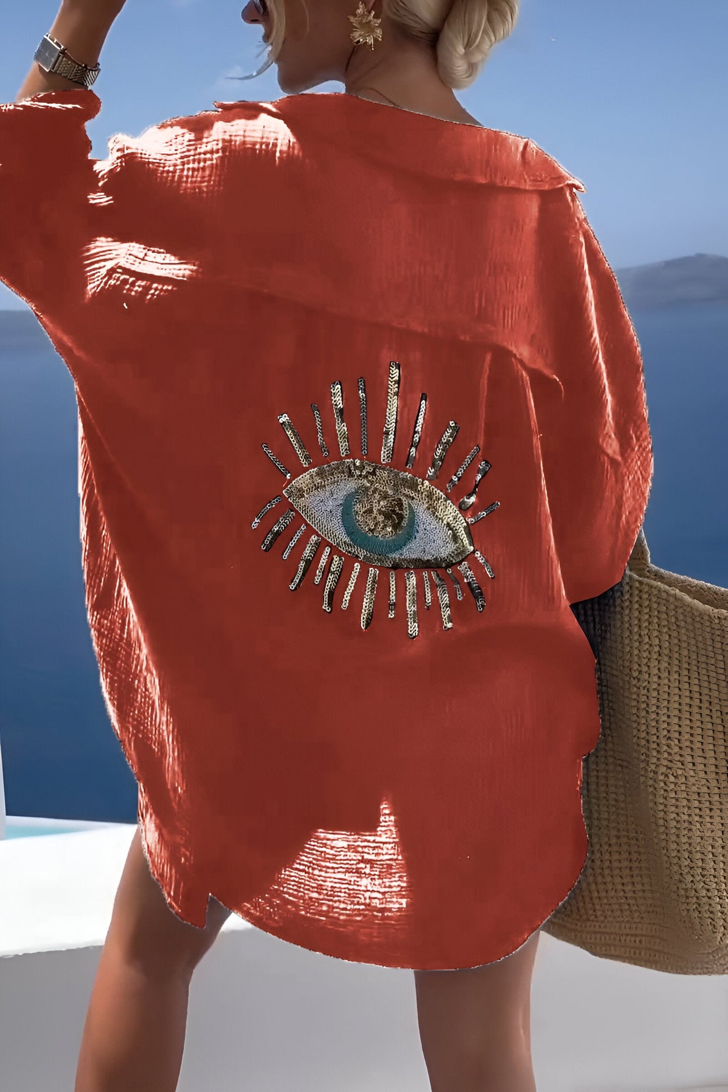 Caja | Evil Eye Perlen-Polo Button Down-Koralle-S-Becker Boutique