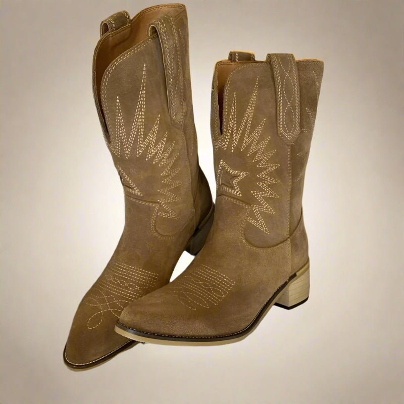Schöne | Cowboystiefel Damen aus Wildleder mit gestickten Western-Details