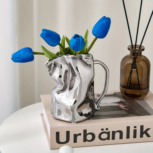 Silver Ceramic Vase | Home Decoration For Living Room - Modern Decor