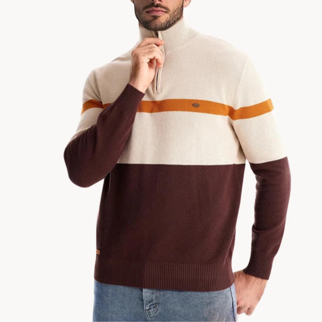 Gestreifter Pullover mit Reißverschluss und Kragen für Herren
