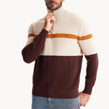 Striped zip-up sweater with collar for men