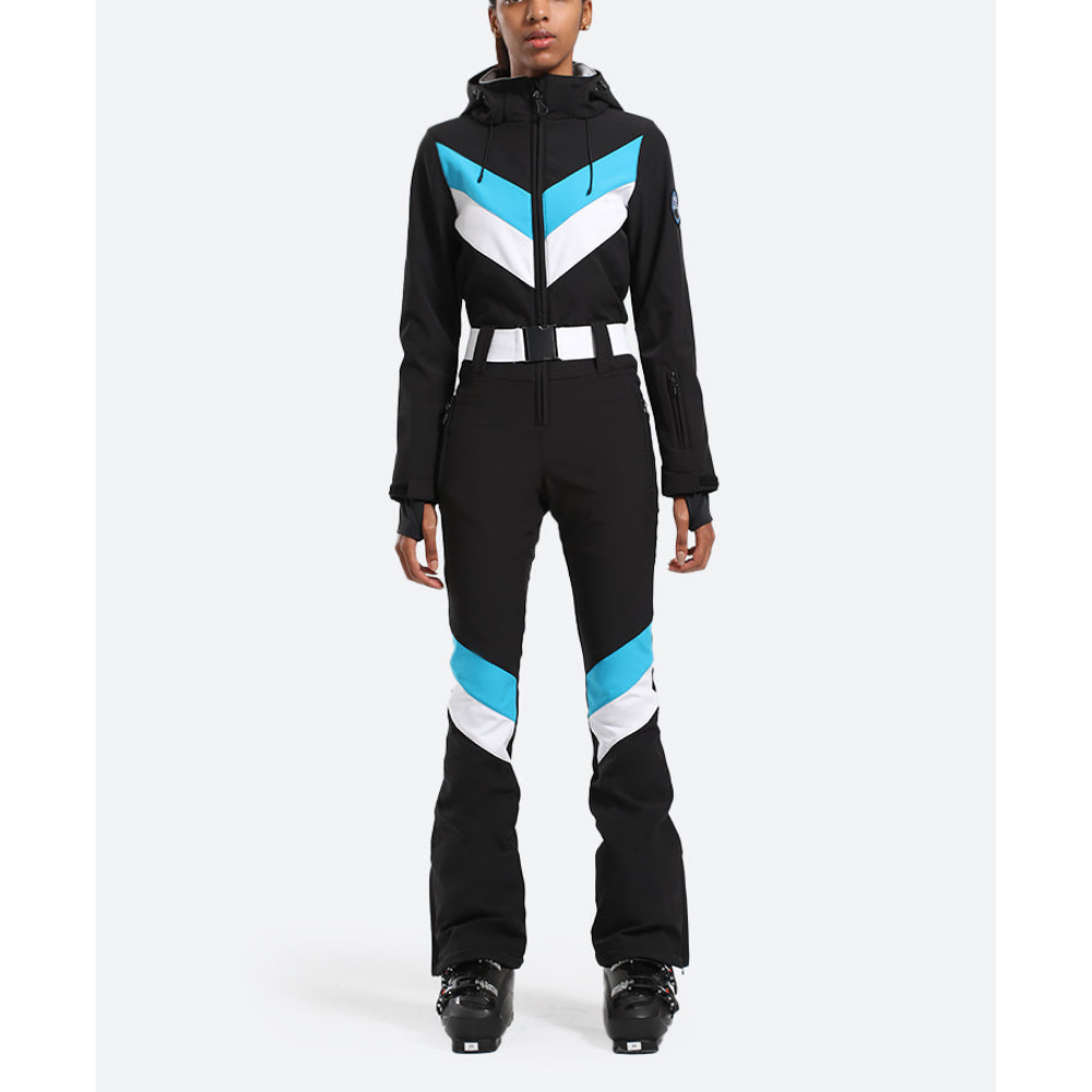 Damen Skianzug Einteilig | Gestreift & Mit Kapuze