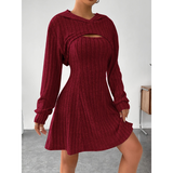 Women's Knit Dress Set | Ribbed with Hoodie & Sleeveless A-Line