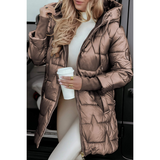 Long puffer jacket for women with hood