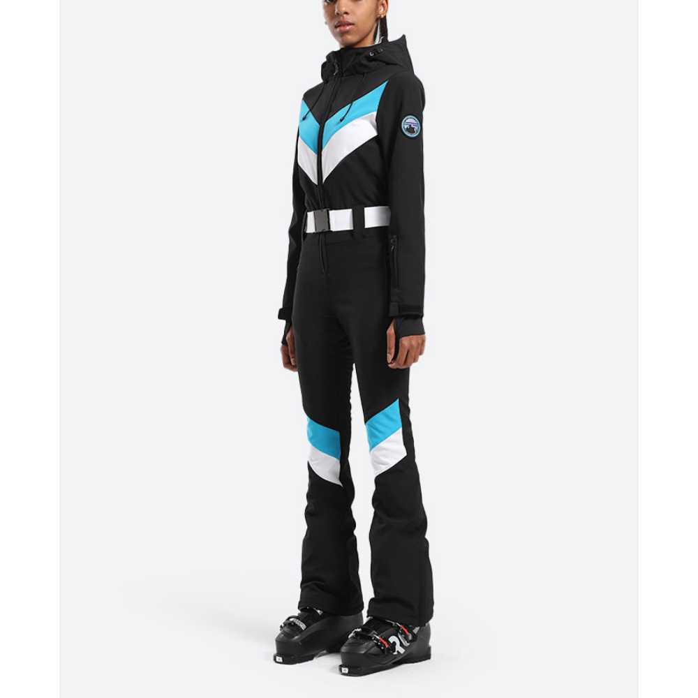 Damen Skianzug Einteilig | Gestreift & Mit Kapuze