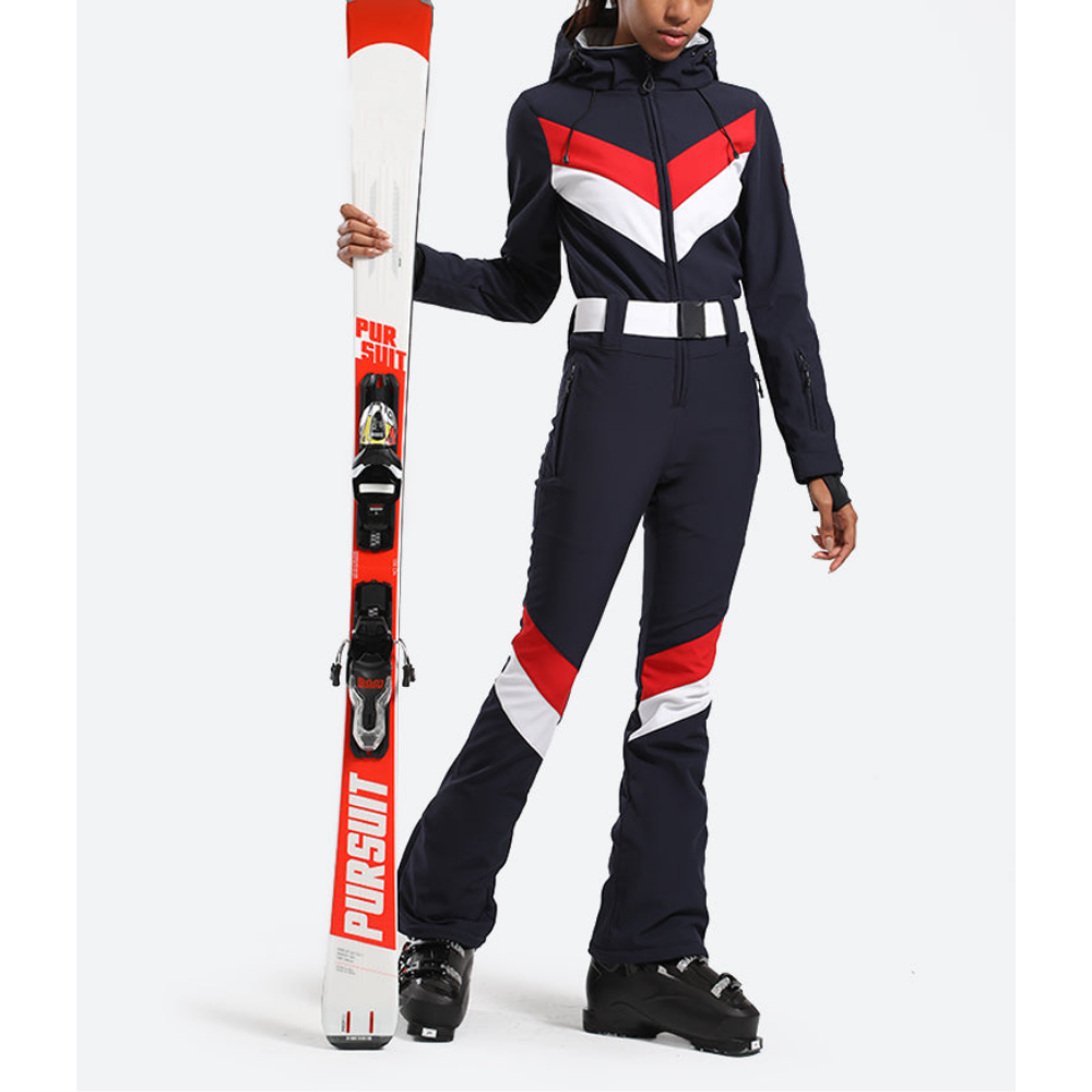 Damen Skianzug Einteilig | Gestreift & Mit Kapuze