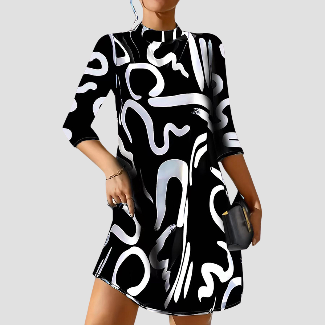 Margret | Mini-Kleid mit langen Ärmeln für Frauen mit Rundhalsausschnitt